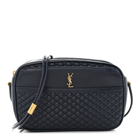 SAINT LAURENT Lambskin Quilted Victoire Camera Bag Black 